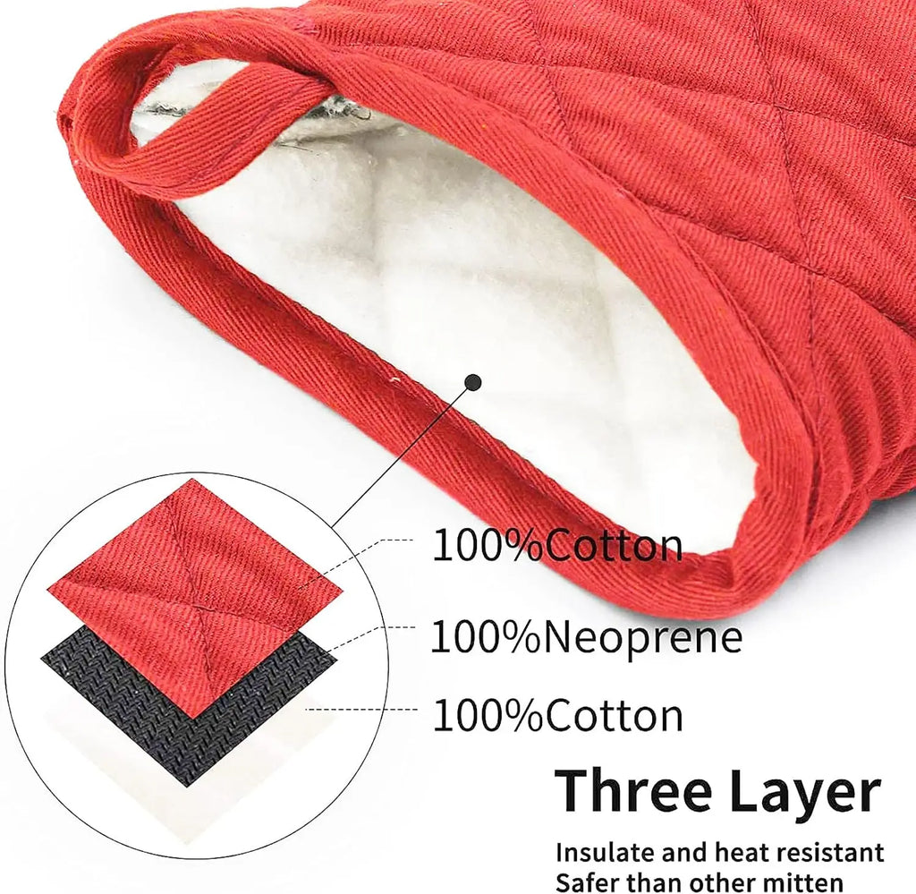 Heat Resistant Oven Mitts, Short Non-Slip Oven Gloves for Baking and Cooking