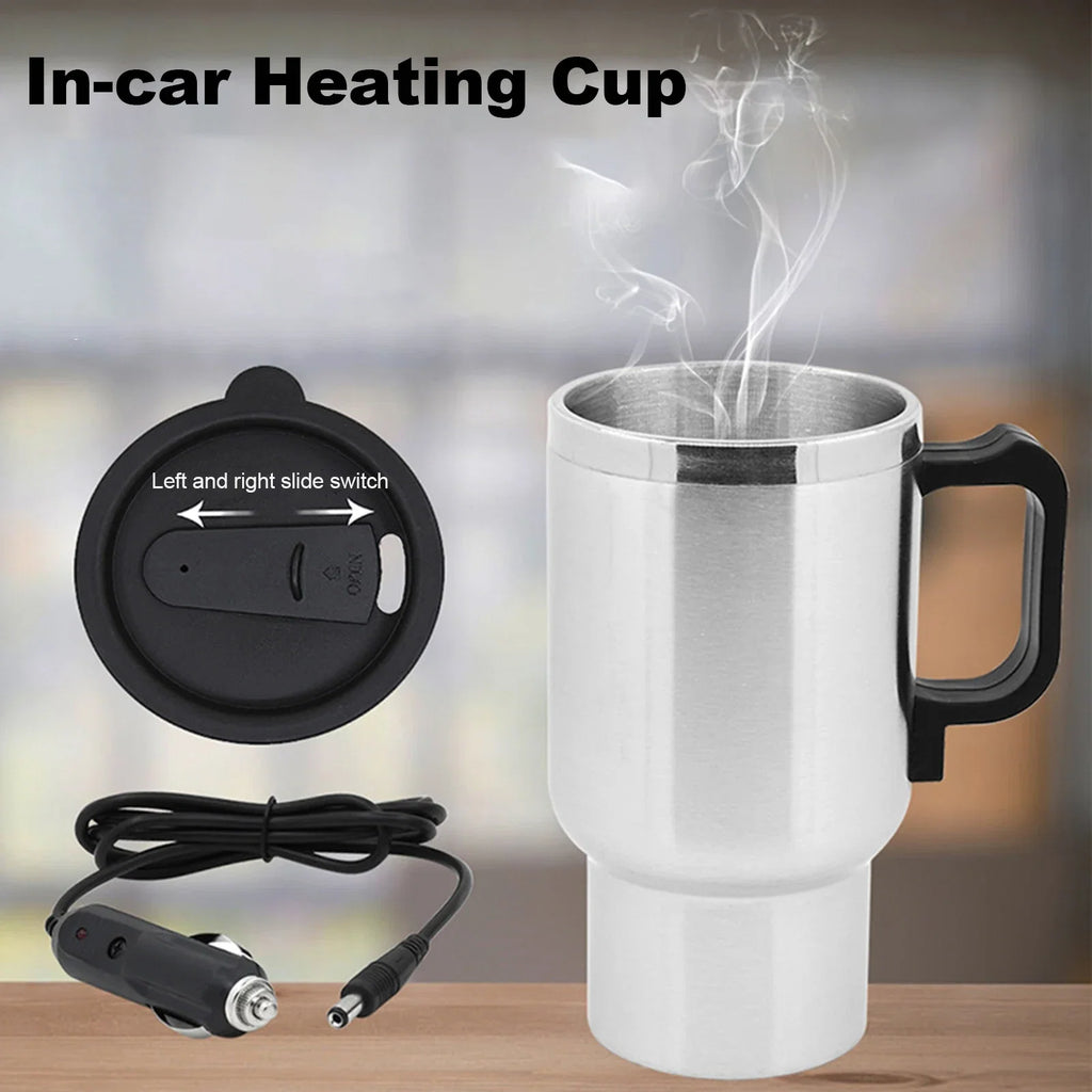 12V Car Electric Kettle – Stainless Steel, 450ml