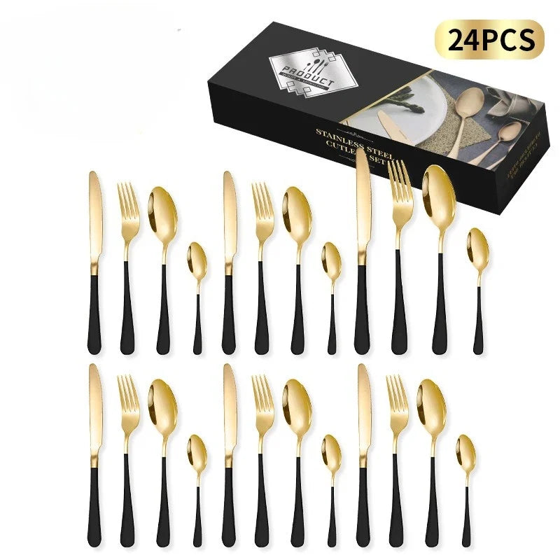 Juego de cubiertos de acero inoxidable de 24 piezas para 6 personas