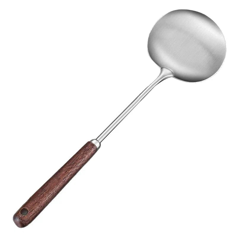 Espátula de acero inoxidable con mango de madera