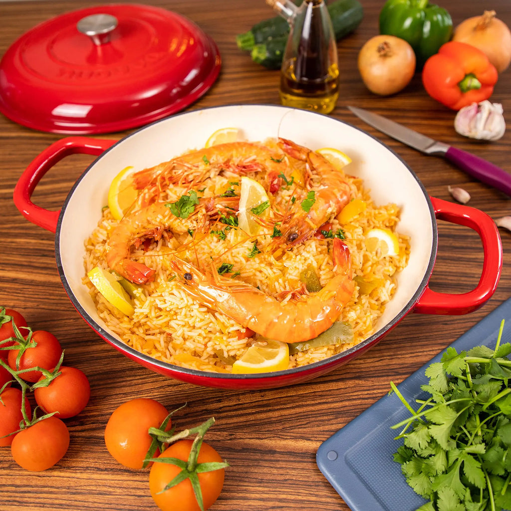 Sartén de hierro fundido esmaltado con tapa de cristal – Sartén de 20 cm