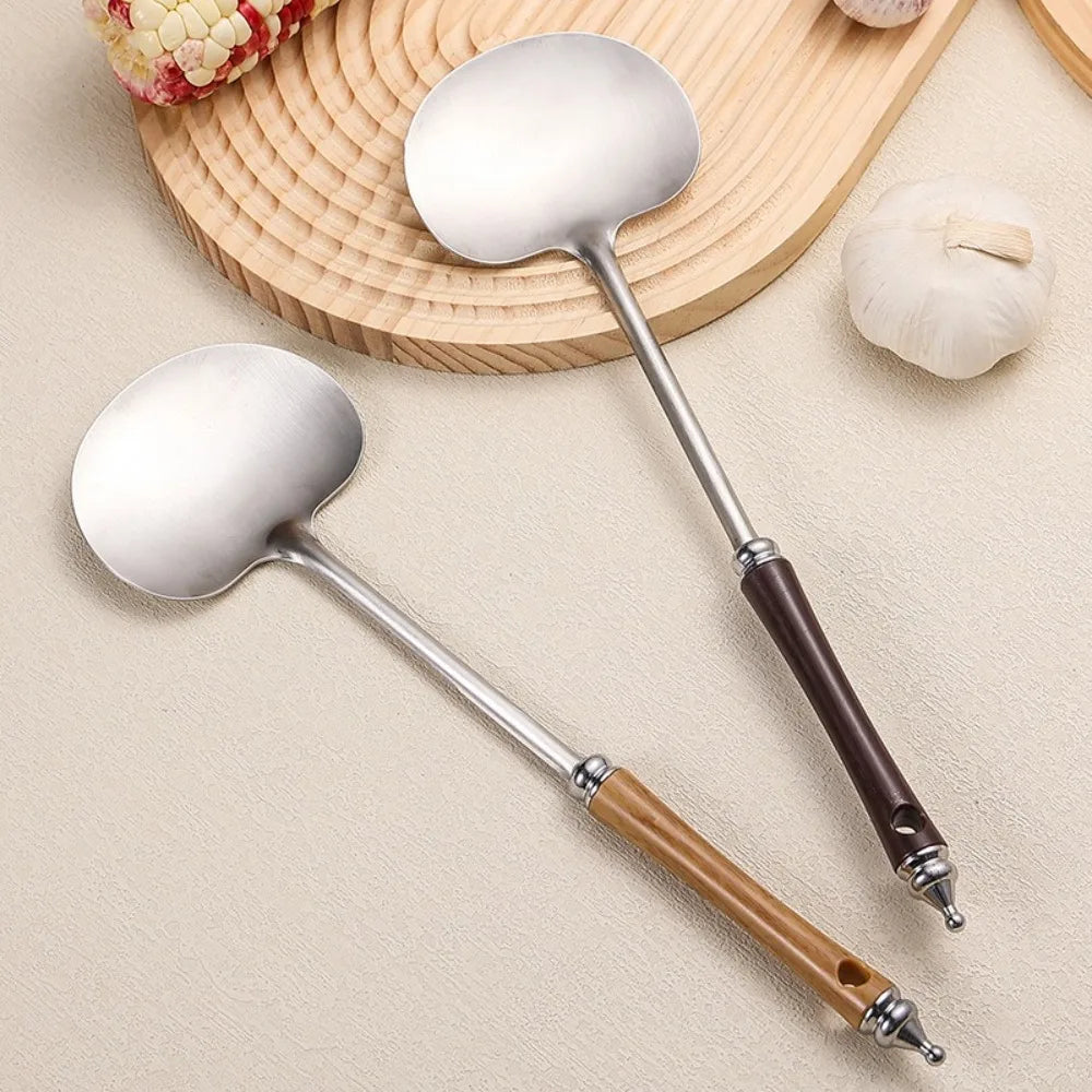 Espátula para Wok de Acero Inoxidable con Mango de Madera