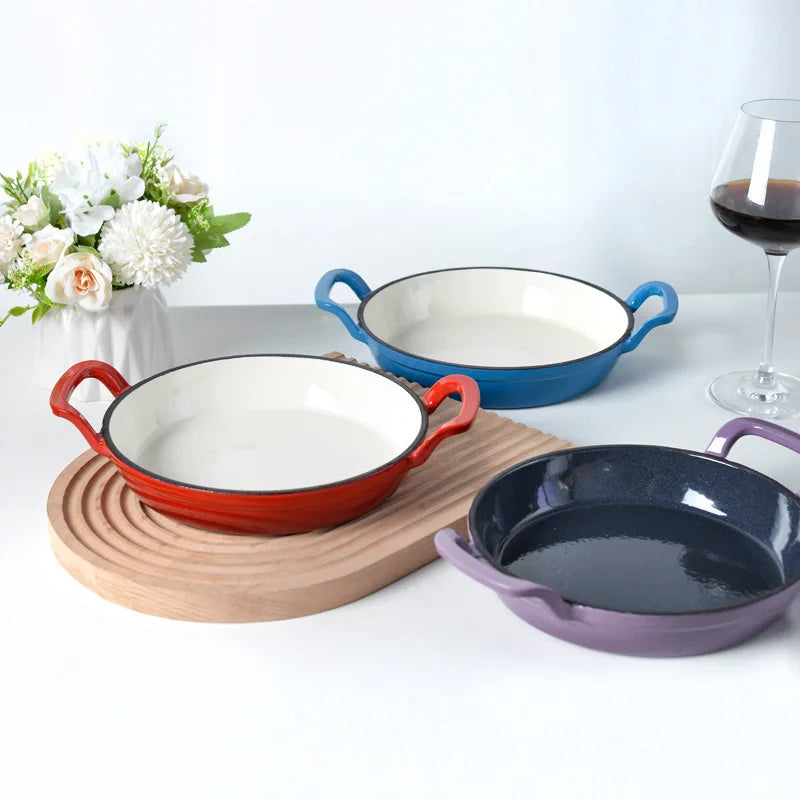 Sartén de hierro fundido esmaltado con tapa de cristal – Sartén de 20 cm