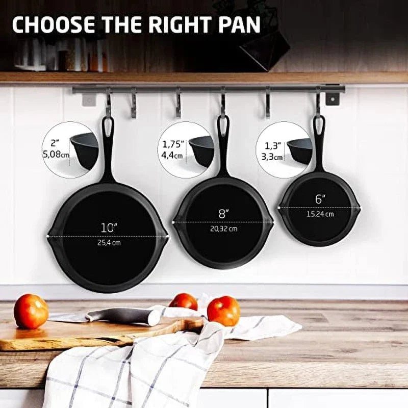 Cast Iron Skillet Set – Non-Stick Frying Pan for Gas and Induction Cooktops (14cm / 16cm / 20cm)