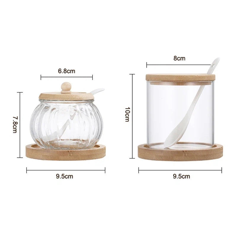 Glass Seasoning Jar Set with Lid – Salt, Sugar & Spice Storage