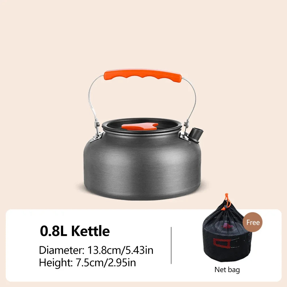 Set de utensilios de cocina de aluminio para acampar – Sartén, Olla, Sartén colgante y Tetera