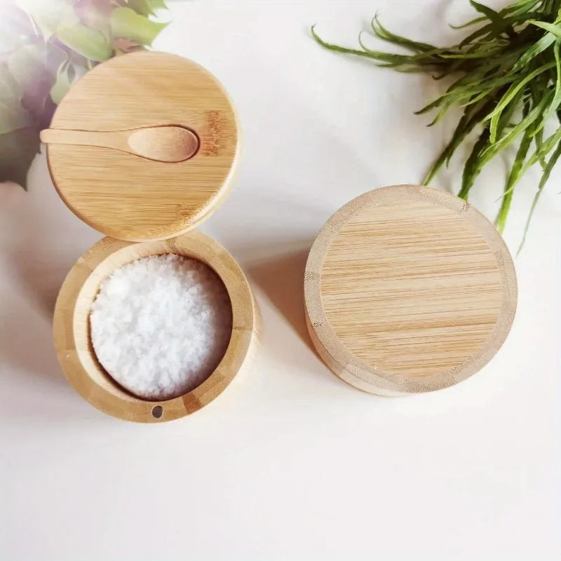 Wood Seasoning Storage Pot with Spoon