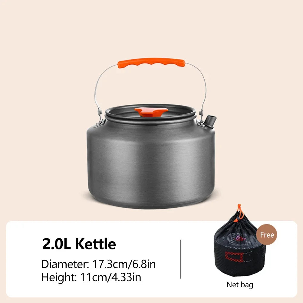 Set de utensilios de cocina de aluminio para acampar – Sartén, Olla, Sartén colgante y Tetera