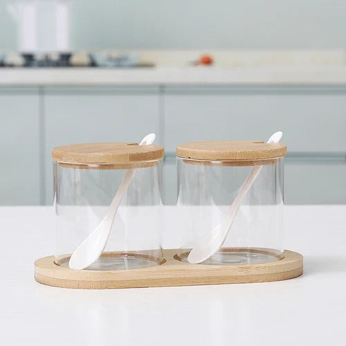 Juego de tarros de cristal para especias con tapa - Almacenamiento de sal, azúcar y especias