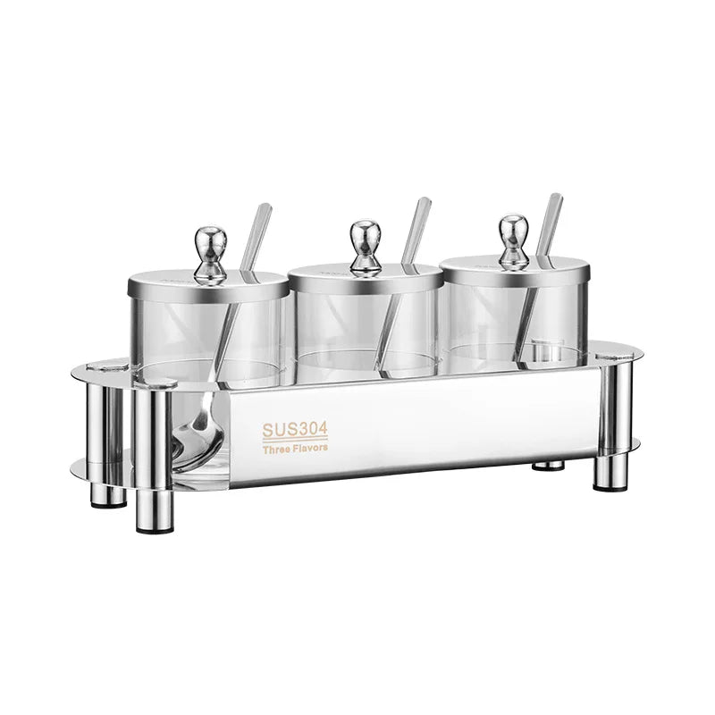 Stainless Steel & Glass Seasoning Jar Set
