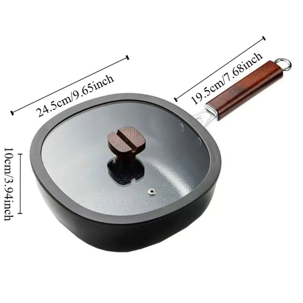 Square Iron Frying Pan with Wooden Handle