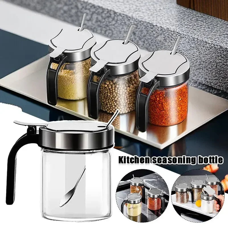 300ml Glass Seasoning Jar with Lid and Spoon