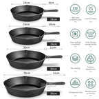 Cast Iron Skillet Set – Non-Stick Frying Pan for Gas and Induction Cooktops (14cm / 16cm / 20cm)