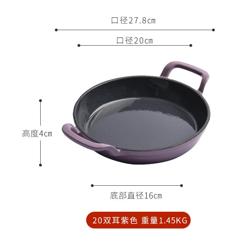 Enameled Cast Iron Frying Pan with Glass Lid – 20cm Skillet