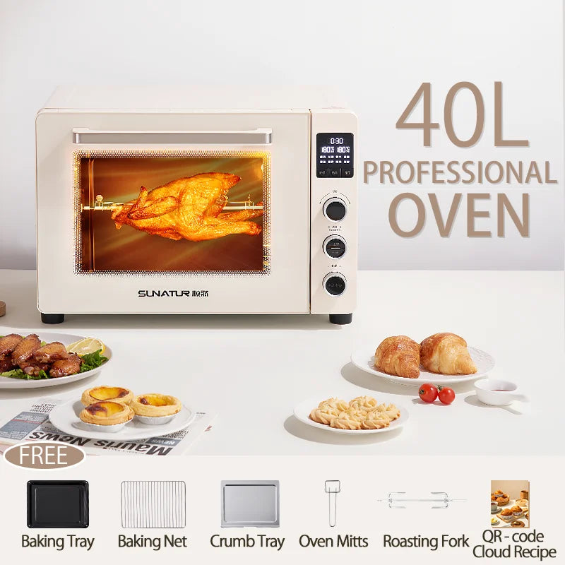 Horno de Convección Eléctrico 40L 1800W – Horno Multifuncional para Pizza, Pasteles y Pan