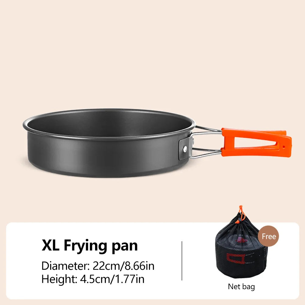 Set de utensilios de cocina de aluminio para acampar – Sartén, Olla, Sartén colgante y Tetera