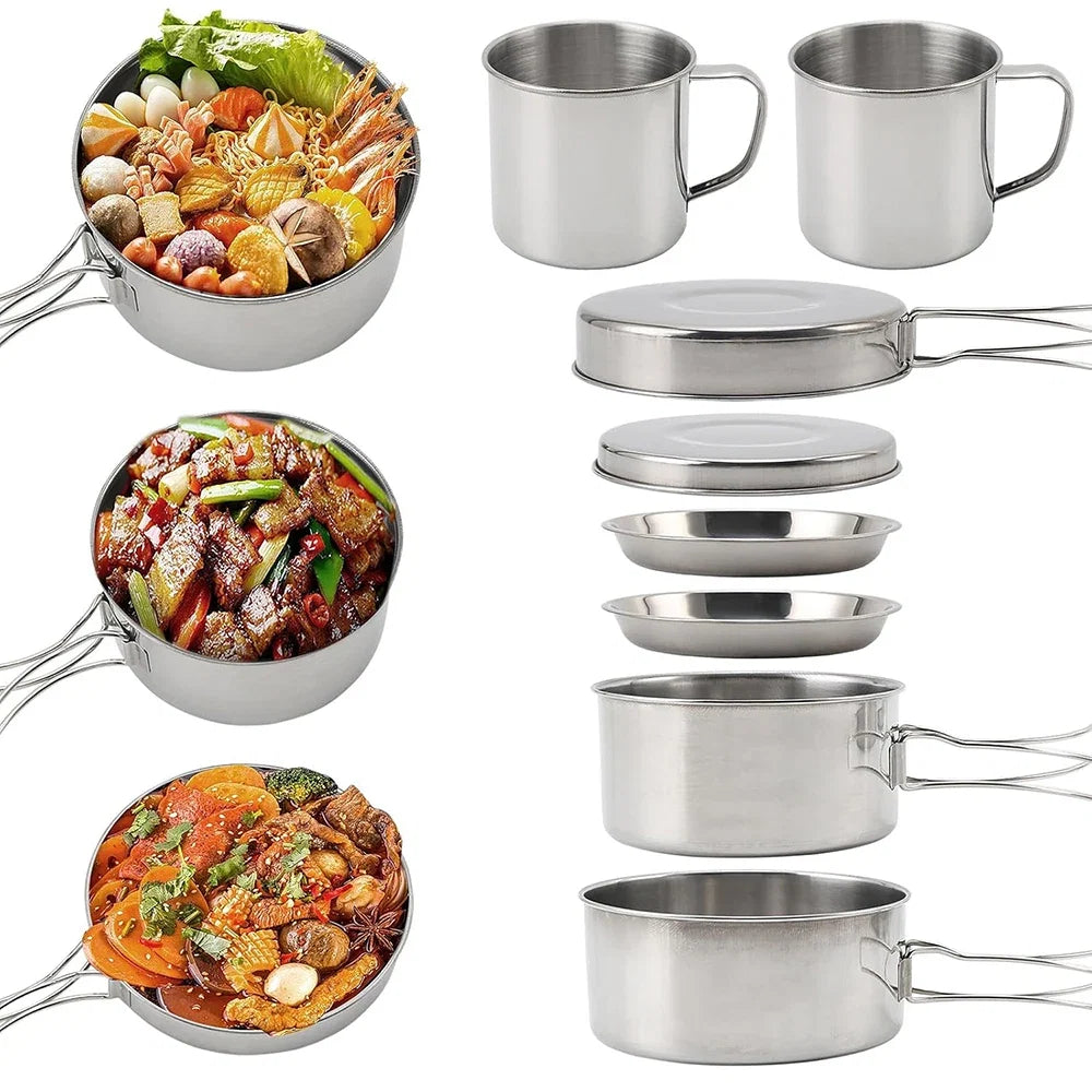 Juego de utensilios de cocina de acero inoxidable para camping de 8 piezas
