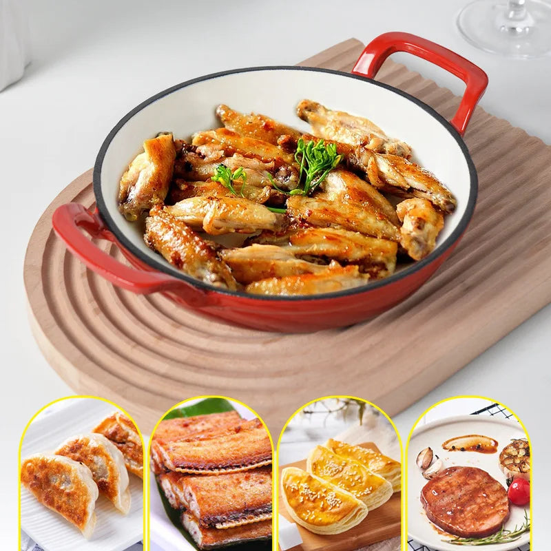 Sartén de hierro fundido esmaltado con tapa de cristal – Sartén de 20 cm