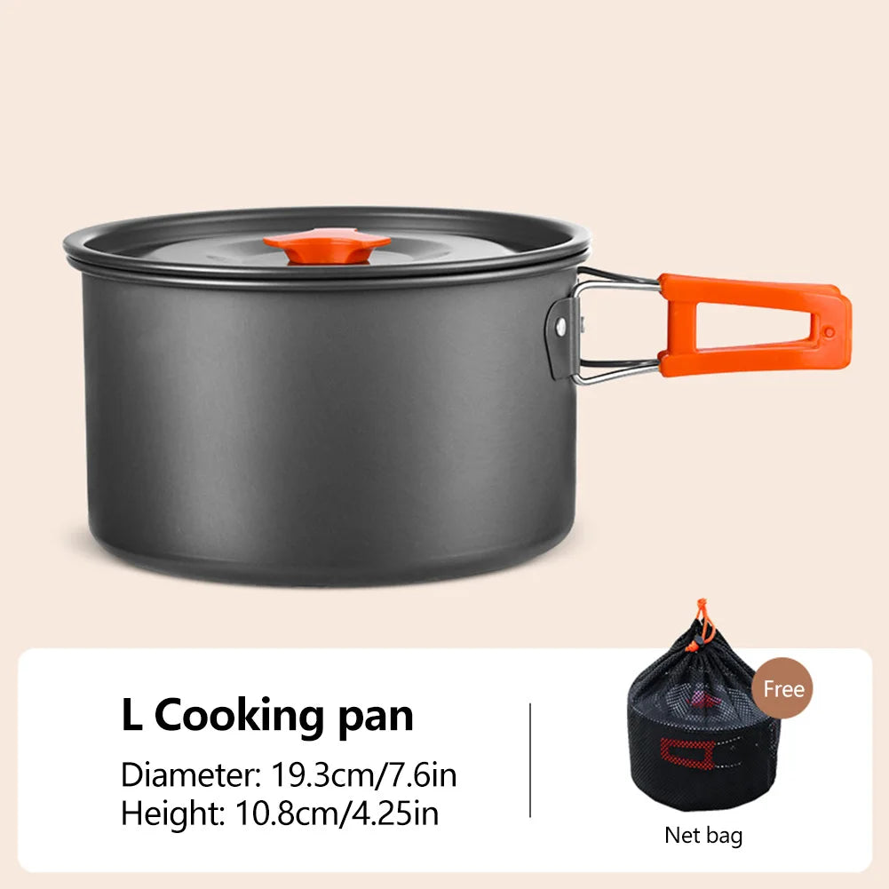 Set de utensilios de cocina de aluminio para acampar – Sartén, Olla, Sartén colgante y Tetera