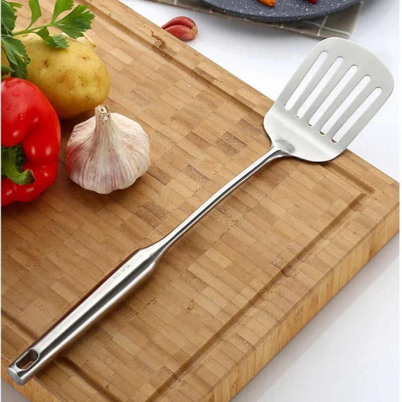 Juego de pala de cocina de mango largo y cuchara de arroz – Utensilios de cocina de acero inoxidable