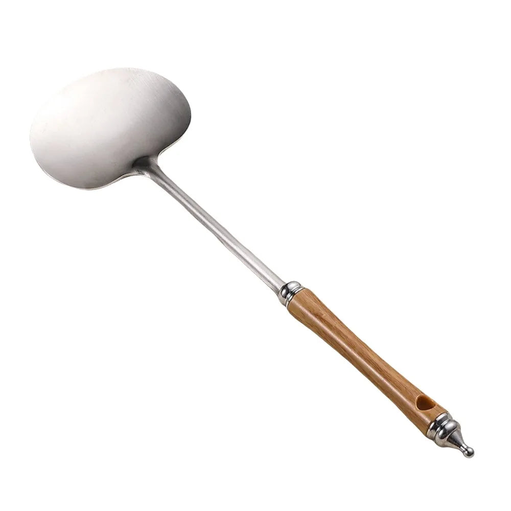 Espátula para Wok de Acero Inoxidable con Mango de Madera