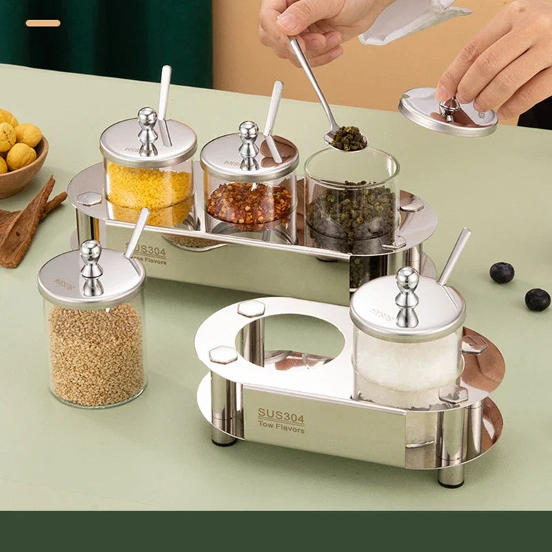 Stainless Steel & Glass Seasoning Jar Set